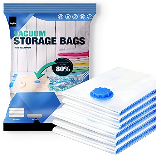 KEPLIN Spacelon Vacuum Storage Bags, (S) 50x70cm & (M) 60x80cm. Extra Thick, Double-Zip Seal and Triple Seal Mega-Valve. Included Hand-Pump. Giving You Max Space