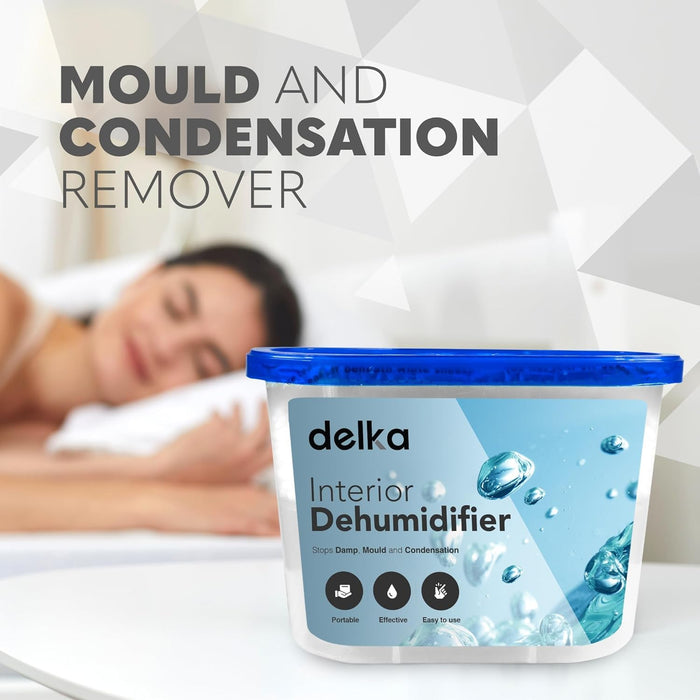 Delka Dehumidifiers 500ml Moisture, Damp Absorbers, Disposable Condensation Remover, Dehumidifiers for Mould Compact & Portable Design for Bedroom, Kitchen, Office, Bathroom, Garage, Wardrobe