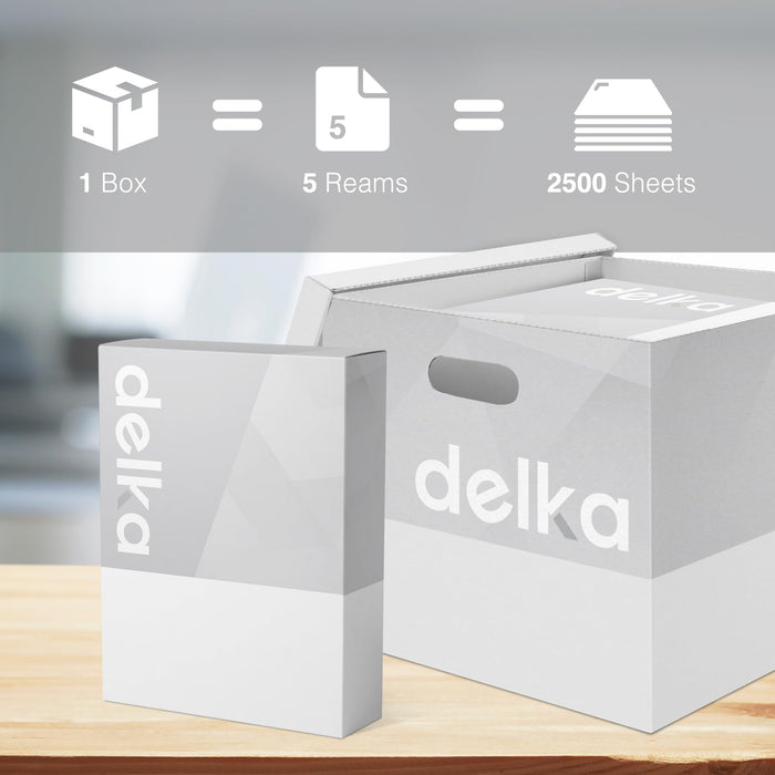 delka Multi-Purpose A4 Printer Paper, 75gsm A4 Paper, 5 Reams, 2500 Count, White (Pack of 5)