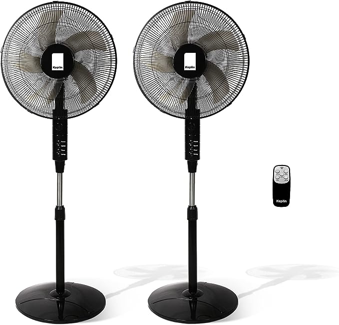 KEPLIN Pedestal Fan with Turbo Wind and Remote Control - 60W, 3-Speed Settings, 7.5-Hour Timer, Oscillating, Adjustable Height and Tilt Head - Ideal fans for Home or Office