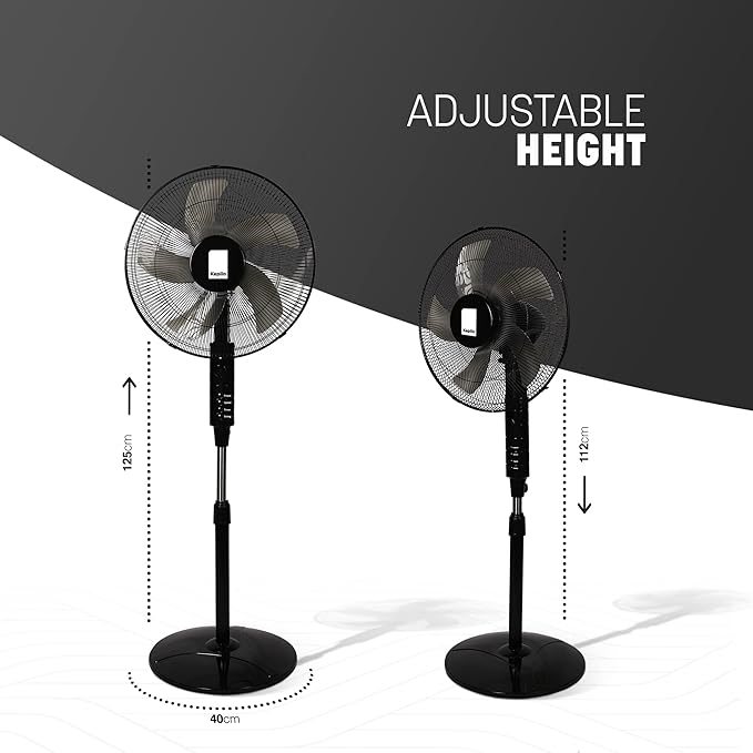 KEPLIN Pedestal Fan with Turbo Wind and Remote Control - 60W, 3-Speed Settings, 7.5-Hour Timer, Oscillating, Adjustable Height and Tilt Head - Ideal fans for Home or Office