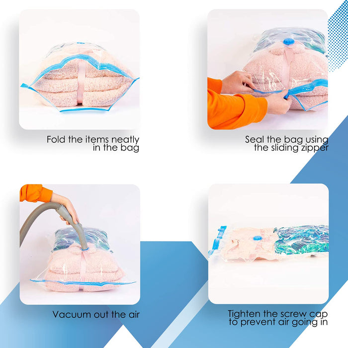 KEPLIN Spacelon Vacuum Storage Bags, (S) 50x70cm & (M) 60x80cm. Extra Thick, Double-Zip Seal and Triple Seal Mega-Valve. Included Hand-Pump. Giving You Max Space