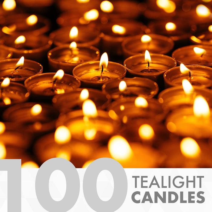 delka 4 Hour Tea Light Candles, 100 Pack, Long Burning Time, Unscented Tea Lights - White