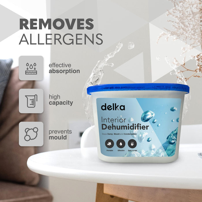 Delka Dehumidifiers 500ml Moisture, Damp Absorbers, Disposable Condensation Remover, Dehumidifiers for Mould Compact & Portable Design for Bedroom, Kitchen, Office, Bathroom, Garage, Wardrobe