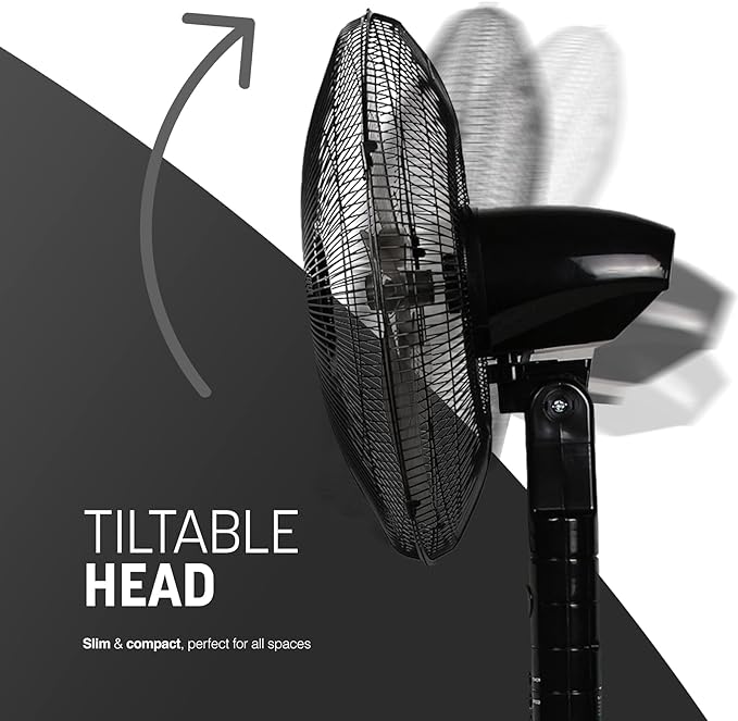 KEPLIN Pedestal Fan with Turbo Wind and Remote Control - 60W, 3-Speed Settings, 7.5-Hour Timer, Oscillating, Adjustable Height and Tilt Head - Ideal fans for Home or Office