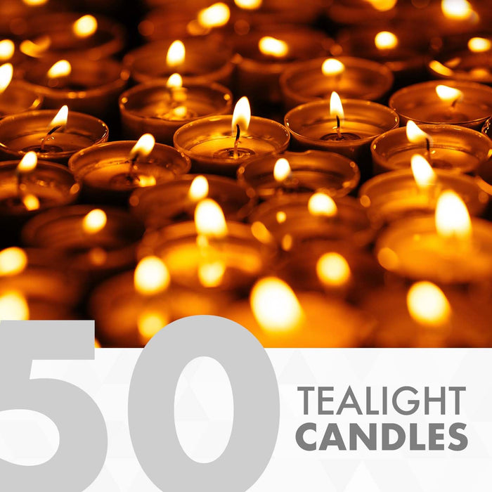 delka 4 Hour Tea Light Candles, 50 Pack, Long Burning Time, Unscented Tea Lights - White