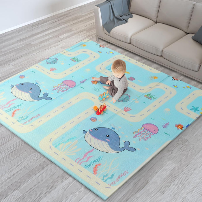 scoosh Foldable Activity Mat - Double-Sided, Reversible, Waterproof, Ideal for Playtime, Picnics, and Quality Family Bonding - Premium Quality Outdoor & Indoor Mat (Land & Sea, 150x200x1cm)