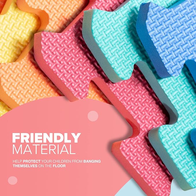 kidoola Foam Baby Play Mat (29x29cm) – Thick & Soft EVA Foam Interlocking Floor Tile Matting for Children – Large Multi Colour, Safe & Comfortable 7mm Thick Play Flooring (18pc)