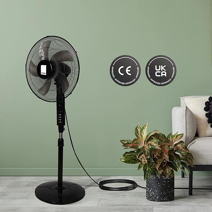 KEPLIN Pedestal Fan with Turbo Wind and Remote Control - 60W, 3-Speed Settings, 7.5-Hour Timer, Oscillating, Adjustable Height and Tilt Head - Ideal fans for Home or Office