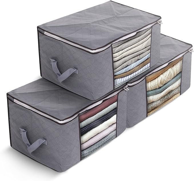 delka Storage Bags Organiser for Large Capacity Clothes Storage, Space saving for Duvets, Bedding, Blankets, Toys Pack of 3 Clear Window Foldable Storage Solution (Grey)